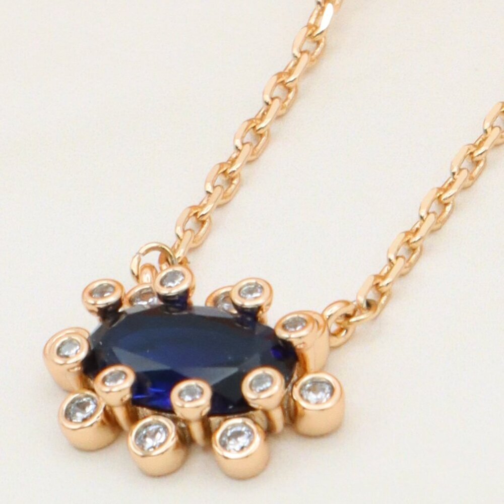 Rose Gold Necklace With Blue Stone Center Adjustable Chain Xpnl0401 29$